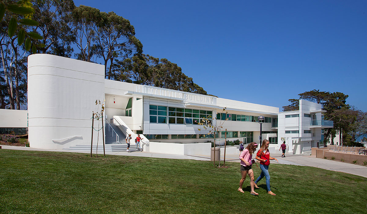 SBCC Students walk to class near the Humanities Building.