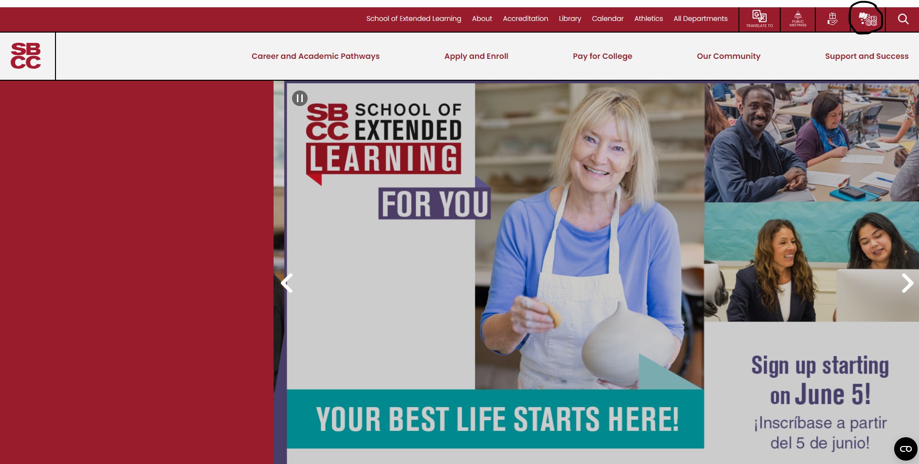 MySBCC Portal link location